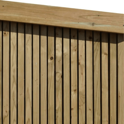 Sample of pressure-treated European pine slatted cladding on a Corten Steel Bike Shed