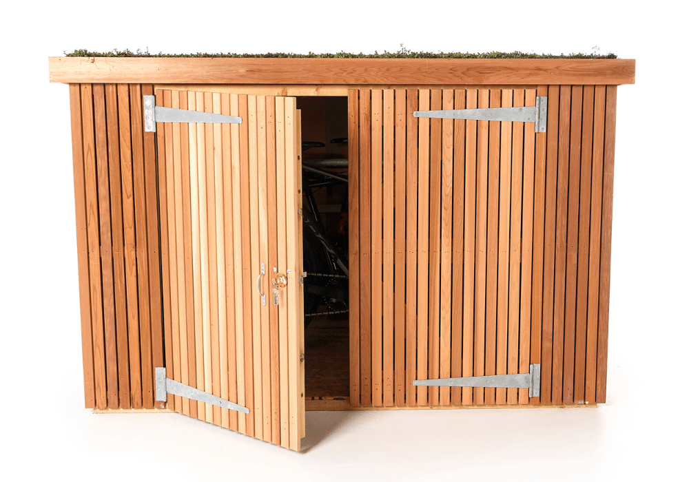 Classic Bike Shed with bikes stored front-to-back in a stacked arrangement (5 of 5)