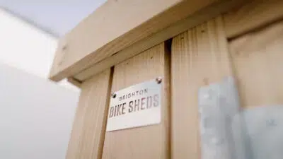 Close-up of a Classic Bike Shed reverse pitch roof option